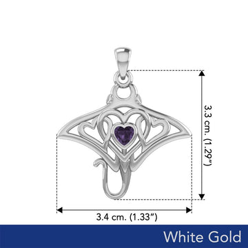 Manta ray with Triple Heart White Gold Pendant With Gemstone in the Center WPD6072 - Jewelry